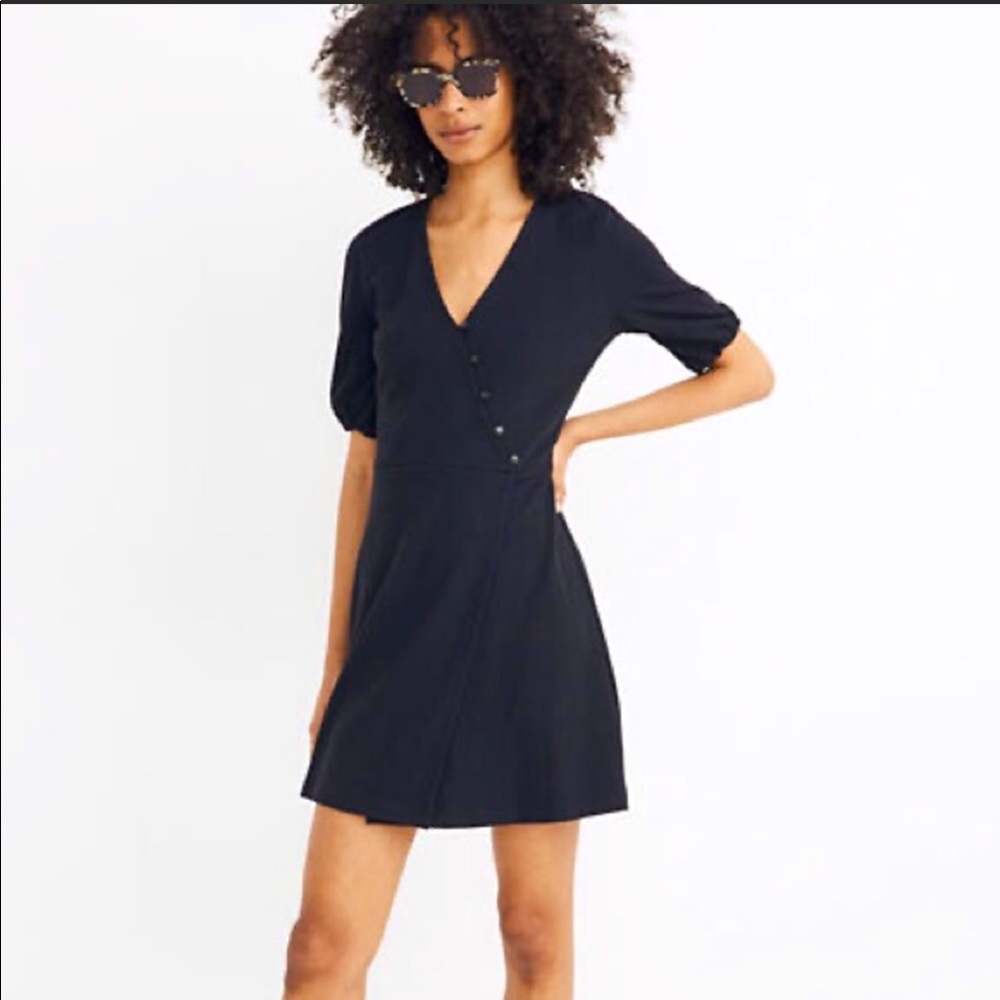 Madewell Black Cross-Front Button Dress